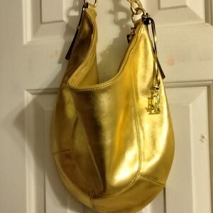 Ralph Lauren Gold Metallic Leather Handbag